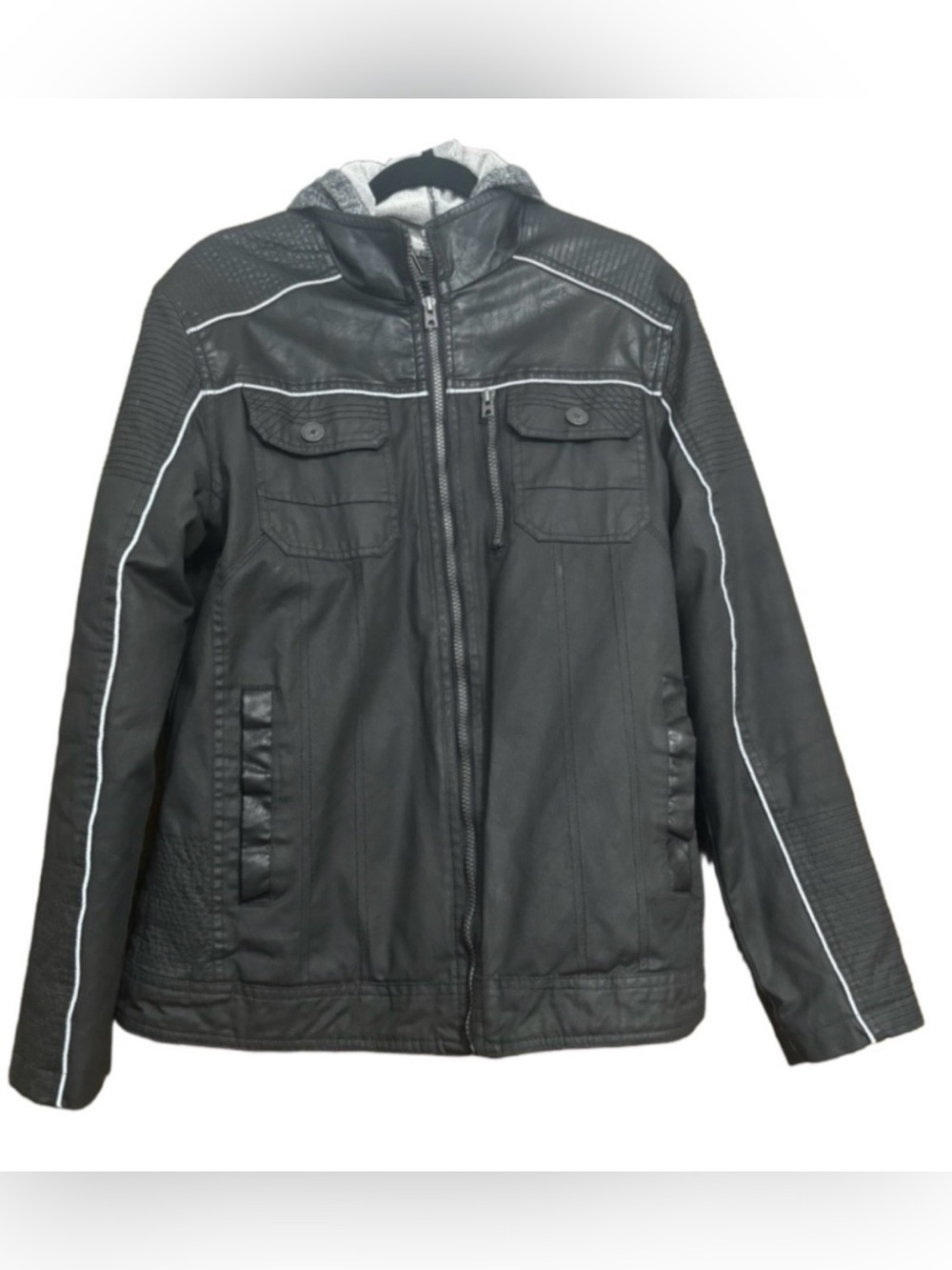 Men's Black Faux Leather Moto
Jacket & Zipper Hoodie from Buckle